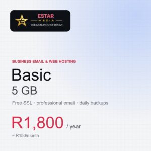 Business Email & Web Hosting Basic plan, 5 GB, R1,800 per year