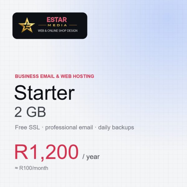 business-email-web-hosting-starter-square Business Email & Web Hosting Starter plan, 2 GB, R1,200 per year
